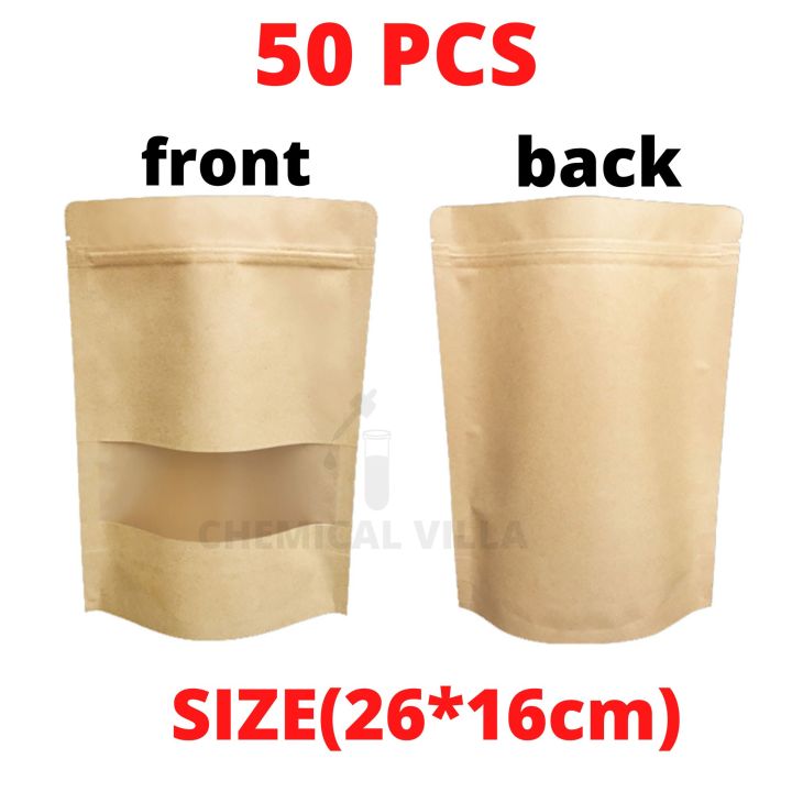16x26cm Brown kraft paper stand up pouches 25/50pcs, stand up paper bags with window and zipper Packaging material, packaging bags