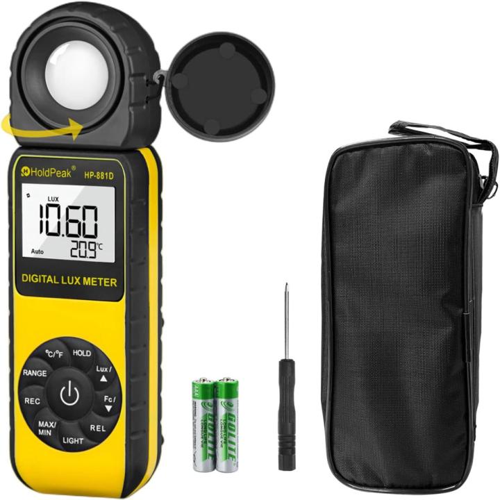 HOLDPEAK HP-881D Digital Light Meter/Illuminance, Sensor Head Rotate 270 Degrees, with MAX/MIN Hold, Backlight, Data Hold & Data Storage, Lux/FC(1-400,000 Lux, 1-40,000 FC) Lumen Meter