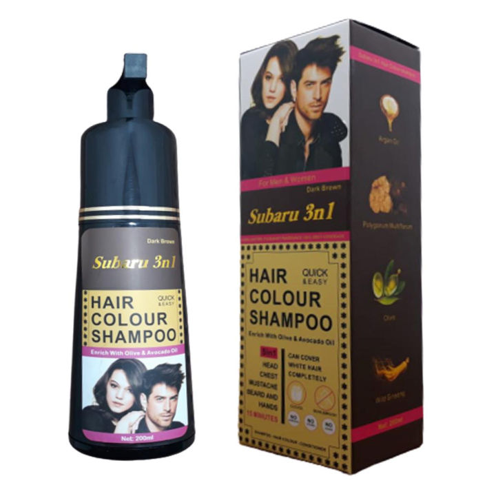 Subaru 3 in 1 Hair Color Shampoo Quick & Easy Just In 5 minutes Dark Brown - 200ml