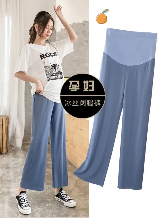 Summer%20Maternity%20Clothes%20Maternity%20Pants%20Summer%20Pregnant%20Women%20Ice%20Silk%20Leggings%20Wide%20Leg%20Pants%20Thin%20Outer%20Wear%20Loose-Fitting%20Pleated%20Pregnant%20Women%20Cropped%20-%20Image%206