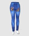 Blue Jeans Legging & Tights With Daffodils Print For Women. 