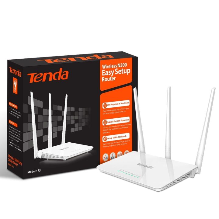 Tenda Wi-Fi router with three antennas, a high range router, the best signal router, and premium quality: Tenda