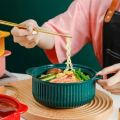 Techmanistan Nordic Ceramic Soup Bowls With Glass Lid Handles Dessert Noodle Pot, Large Soup Bowl With Lid Ceramic Instant Noodle Bowl. 