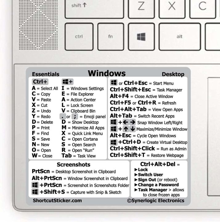 Computer Reference Keyboard Shortcut Sticker Adhesive Sticker for Windows PC | Laptop | Desktop