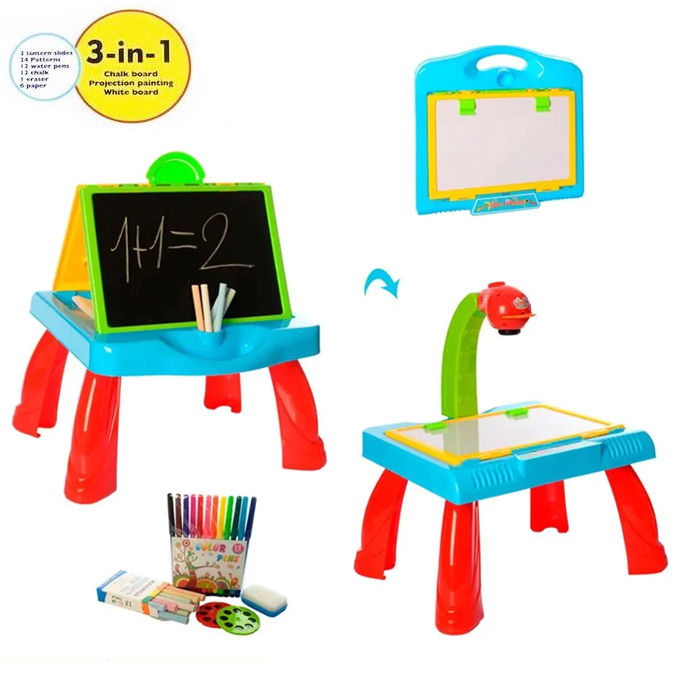 3 in 1 Learn and Interactive Activity Desk Projector learning table For Kids Learn & Interactive Activity Desk 3 in 1 Chalk Board, Drawing Projector & White Board