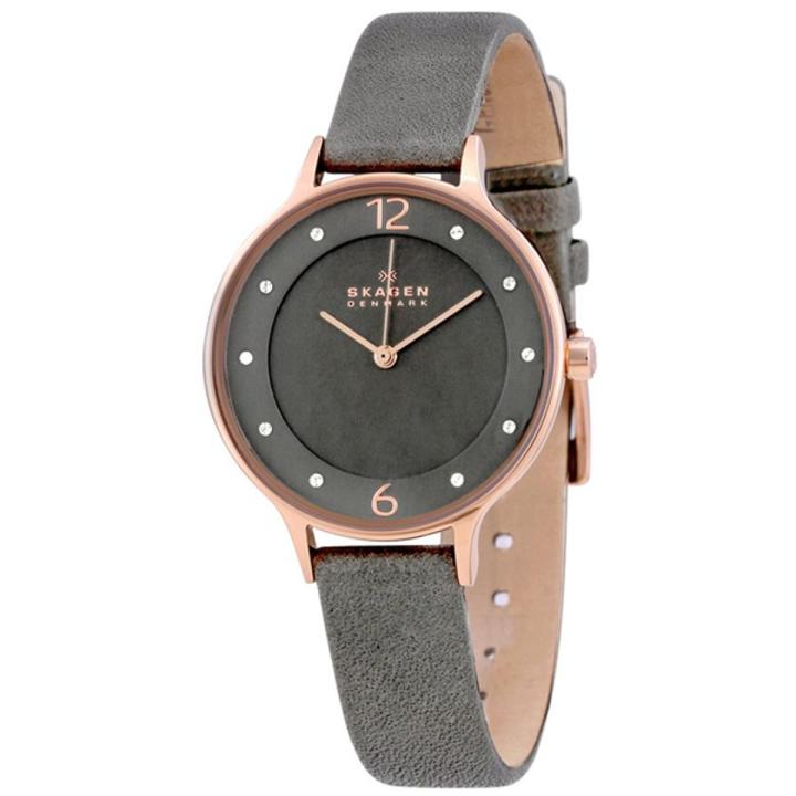 Skagen Grey Dial Grey Leather Strap Watch For Women SKW2267