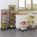 Vegetable Rack Fruit Rack Vegetable Storage Organizer Bin 4 Tier  Metal Wire Basket  for Kitchen Rotating Trolley Portable for Onion Cutlery, Spice,Jars Container Removable Basket. 