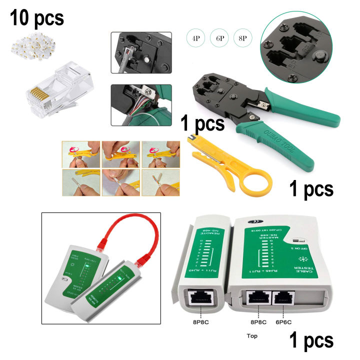 NETWORK CABLE TESTER & NETWORK CABLE CRIMP - RJ45 With 10 Connector