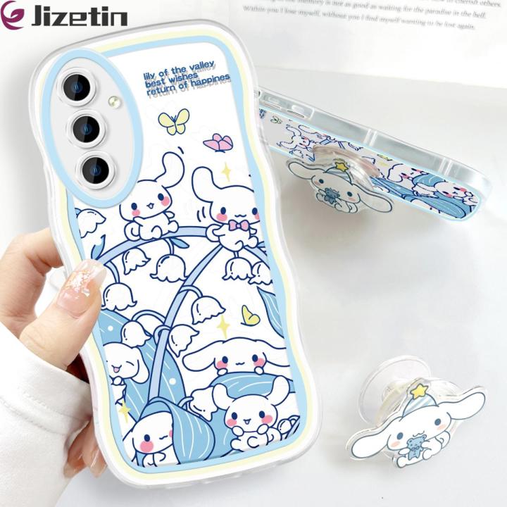 Jizetin for Samsung A54 5G Back Cover + Free Pop Socket Sweet Melody Soft Wavy Shape TPU Phone Case For Girls Boys