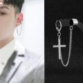 1pc Steel Punk Hiphop Leaf Cross Cone Star Earrings For Men Women Fashion Korean Idol Chain Earring Jewelry Gifts. 