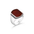 Handmade 925 sterling silver / chandi natural red green black agate / Aqeeq stone men's woman turkish ring. 