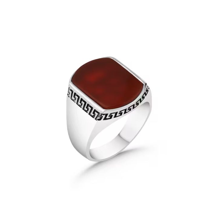 Handmade%20925%20sterling%20silver%20/%20chandi%20natural%20red%20green%20black%20agate%20/%20Aqeeq%20stone%20men's%20woman%20turkish%20ring%20-%20Image%207
