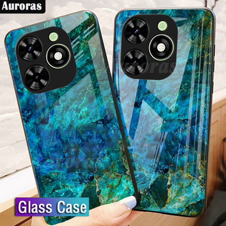 For Tecno Spark 20C 20 Phone Case Fashion Marble Pattern Phone Case Tempered Glass Protected Soft Silicone Bumper for Tecno Spark 20 20C Cover Casing HP