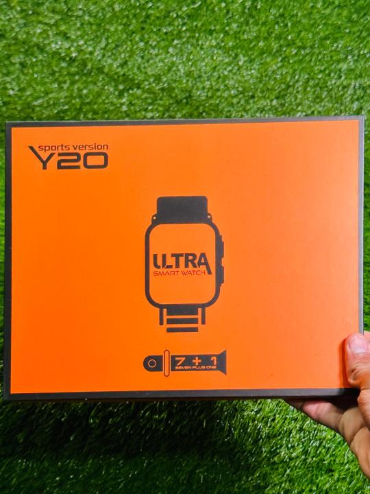 7-in-1 Y20 Smart Watch with 7 Straps | Waterproof, Ultra 2 Dial, All Health & Sports Modes | Chain & Silicone Straps Included