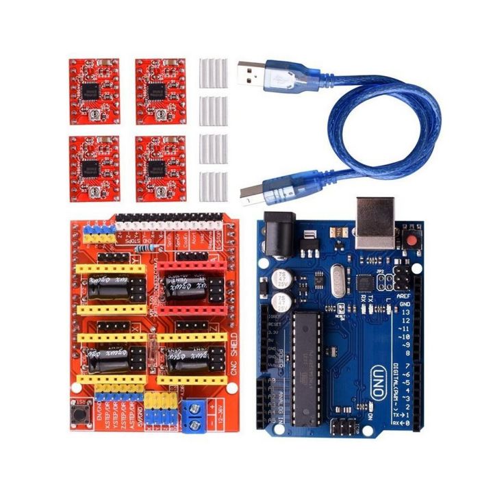 CNC S.hield Expansion Board V3.0 +UNO R3 Board + A4988 Stepper Motor Driver With Heatsink For Arduino