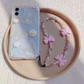 strap wholesale mobile phone new korean pink bow mobile phone charm imitation pearl bead chain phone case cute mobile phone accessories. 
