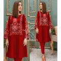 Stylish Embroidered Dress For Women (Two Piece Suit) Casual Embroided Dresses For Women. 