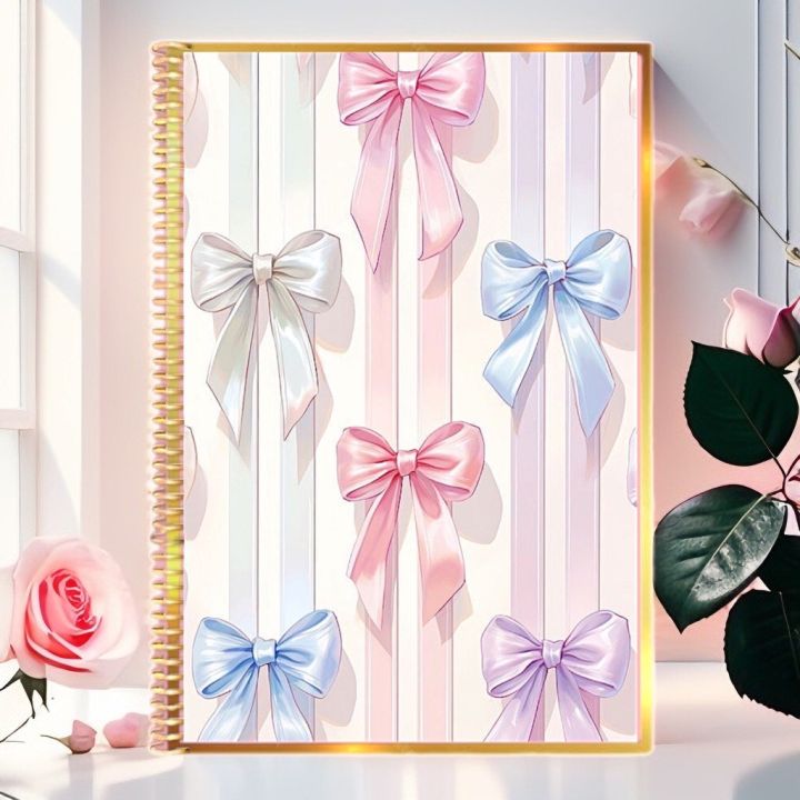 Notebook Ribbons Outside Aesthetic Pastel Bow Ribbons Notebook - Premium A4 Spiral Journal for ...