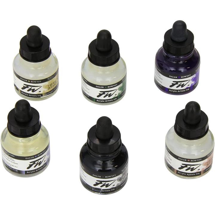 Daler-Rowney FW Acrylic Artists Ink, Set of 6 Shimmering Colors (160110006)