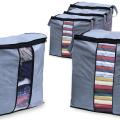 Pack of 5 Portable Bamboo Clothes Blanket Large Folding Bag Storage Box Organizer. 