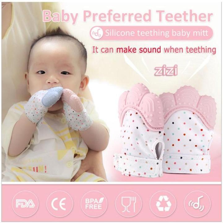 Baby Silicone Mitts Teething Mitten Glove Sound Teether Newborn Chewable Nursing Mittens Baby Teething Mittens Baby Teethers Baby Care Teething mittens to avoid eating muds Baby Teething Gel and toys