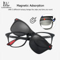 LouisWill 5 in 1 Sunglasses Set Magnetic Snap-On Glasses Unisex Lenses Retro Frame UV400 Polarized Driving Day Night Vision Sunglasses Outdoor Anti-UV Eyewear for Diving Fishing Hiking. 