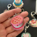 Pink Heart Acrylic Retractable Key Chain Korea Cute Cake Students Keychain Holder Keychains Lanyard Accessories Y2K With Gifts. 