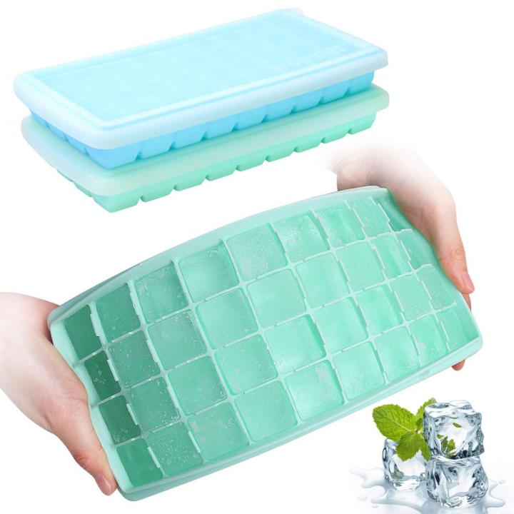 Easy Push Pop out Square Silicon Ice Cubes Tray 36 Cubes WITH LID