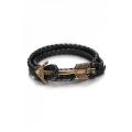 Bronze Black PU Leather & Alloy Anchor Bracelet. 
