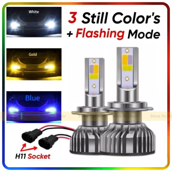 3 Color LED Fog Light For Car In H11 Fitting With Flashing Function Switch Back Headlight Bulbs Original High Quality