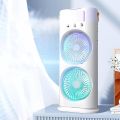 Portable Mini Double Fan Air Cooler With Mist Humidifier And Led Lighting, Mini Table Cooling Fan For Home & Office – Rechargeable ( Random Color ). 