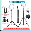 Aluminium 7 Feet Tripod Stand For Ring Light, Mobile Phones & DSLR Cameras - 360 Rotatable Portable & Adjustable 7 Ft Long Tripod With Mobile Holder & Ball Head - Best Use For Videography, Photography, Tiktok, Youtube, Studio Lighting, Equipment - Black. 