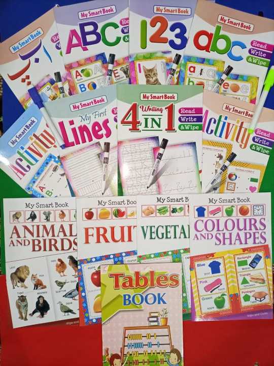 Pack of 13 books-  read, write & wipe set-(8 books for read write and wipe +5 reading books + 1 Markers and ink