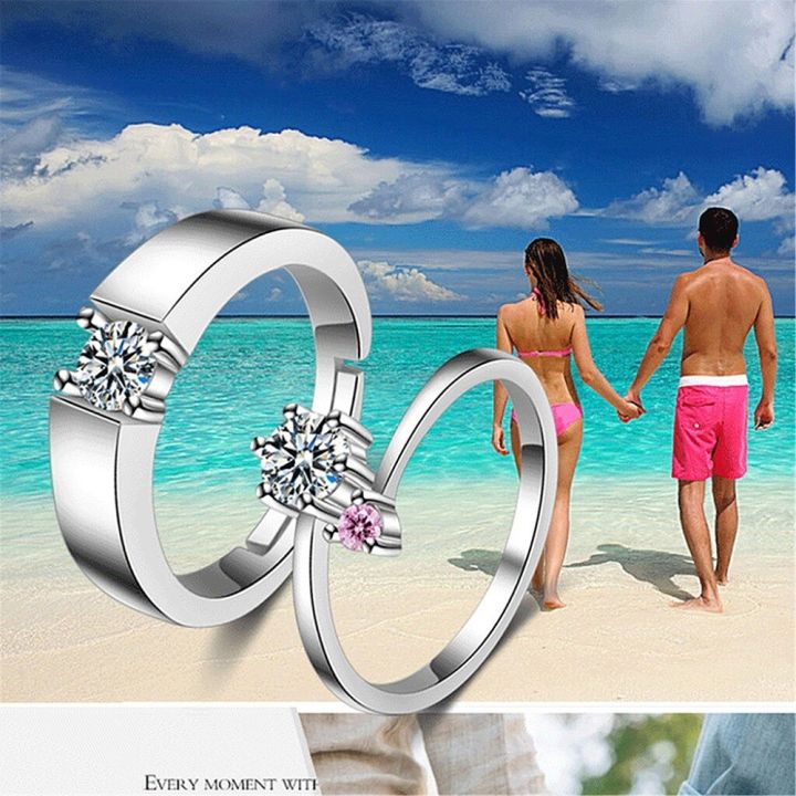 Couple Rings Copper Zircon Fashion Men Women Imported Silver