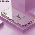 Jizetin (Free Lanyard) for Samsung A7 2018 Back Cover Antlers Luxury 6D Plating Case Side Pattern Soft Silicone Square Phone Cases. 