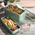 【Footprint】 Japanese 3 Layer Wheat Straw 900ML Lunch Box Portable Picnic Food Fruit Container Storage Box Wheat Plastick Travel Eco-Friendly School Office With Spoon And Fork Tableware Bento Box. 