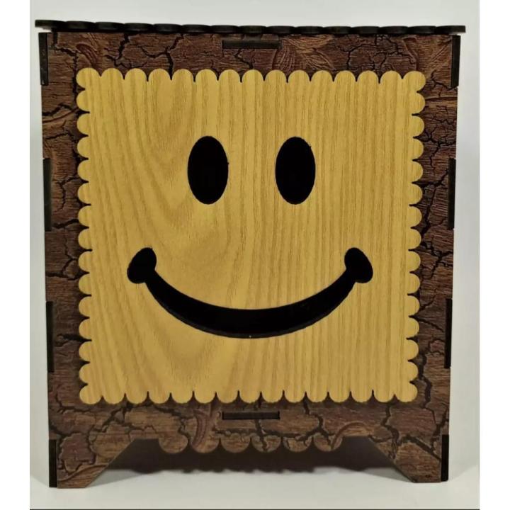 Wooden Smiley Face Tissue Box For Home & Office