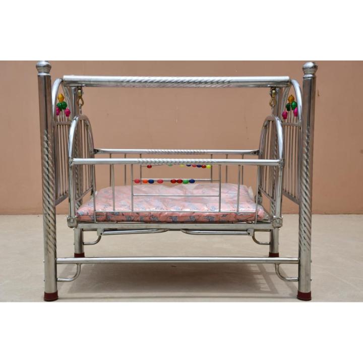 Royal Style - Born Baby Silver Chrome Baby Swinging Cradle with Soft Mattress Bed