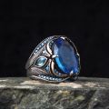 [ New ] Jianjie Sapphire Men's Ring wih Personalized Retro Punk Diamond Ring Direct Sales. 