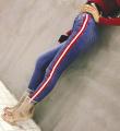 Denim Blue Stretchable Skinny Two Tone Striped Jeans. 