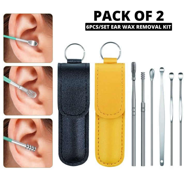 [PACK OF 2 ] Ear Wax Cleaning Kit, 6 Pcs Ear Pick Tools, Wax Removal Kit, Ear Cleaning Tool Set, Spring Earwax Cleaner Tool for Children and Adult 2Pcs Multicolor