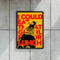Premium Crystal Wooden Frame Billie Eilish Aesthetic Poster | “I Could Eat That Girl For Lunch” Quote Art | Black & Pink Music Wall Decor | HD Print | Pop Singer Portrait Frame | Trendy Room Decoration for Music Lovers. 