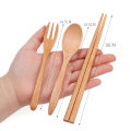 Creative Design Thick Handle Wood Spoon Fork Chopstick / Portable Tableware Wooden Cutlery Sets. 