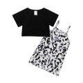 Kids Girls Dress Set, Camouflage Print Sling Dress with Short Sleeve Crop Top Summer Casual Outfit. 
