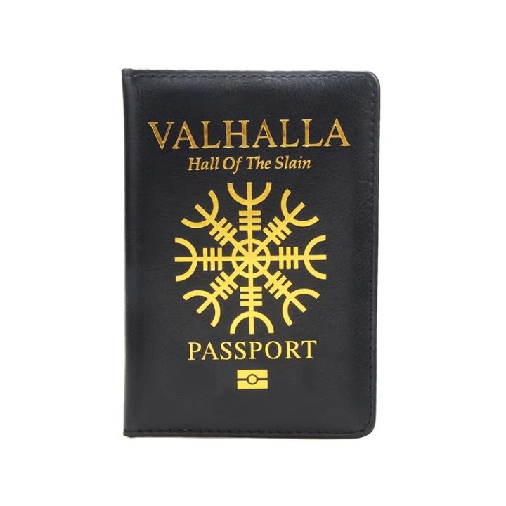 【happy one】HEQUN Brand Valhalla Passport Cover Black of The Slain Pu Holder Norse Mythology Travel Case Passport New