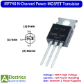 2Pcs Original IRF740 N-Channel Power MOSFET Transistor | High Voltage 400V 10A Fast Switching MOSFET for Inverters, Power Supplies & DIY Electronics by Electrica. 
