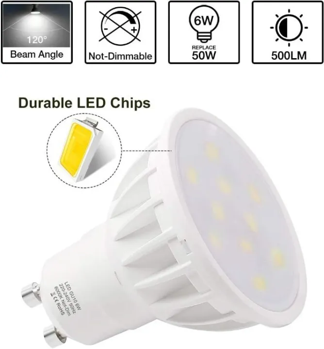 LOHAS%20GU10%20LED%20Bulbs%20Day%20White%206000K,%206W%20Equivalent%20to%2050W%20Halogen%20Light%20Bulb,%20230V,%20500Lm%20LED%20Spotlight%20Blub,%20120%20Degree%20Beam%20Angle,%20Non%20Dimmable%20Lighting%20for%20Kitchens,%20Bedrooms,%20Hallways,%2010%20Pack%20-%20Image%203