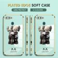 (Free Lanyard) Luxury 6D Plating Case for OPPO A7 Phone Cases Hug Cartoon Bear Side Print Soft Silicone Square Back Cover. 