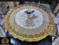 RUNNER, ROUND TABLE COVER, ROUND COFFEE TABLE COVER FOR HOME DÉCOR, TABLE CLOTH FOR DIINING TABLE IN GOLDEN AND SILVER, DINING TABLE CLOTH SIZE OF 36 INCH. 