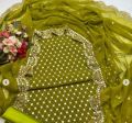 Dinero Outlet 2 Piece Unstitched Chiffon Suit with Embroidered Shirt and Dupatta - Multi Color, Heavy Sequence and Cutwork. 